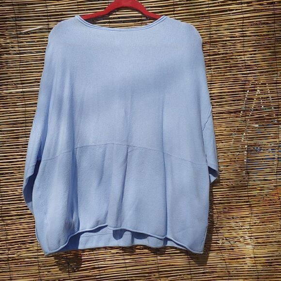 Purejill cotton/cashmere blend blue sweater. Size Medium.  Rolled hems. - Picture 5 of 8